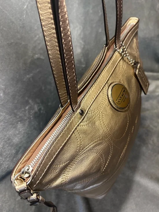Coach Signature C Gold Metallic Tote - Picture 6 of 10